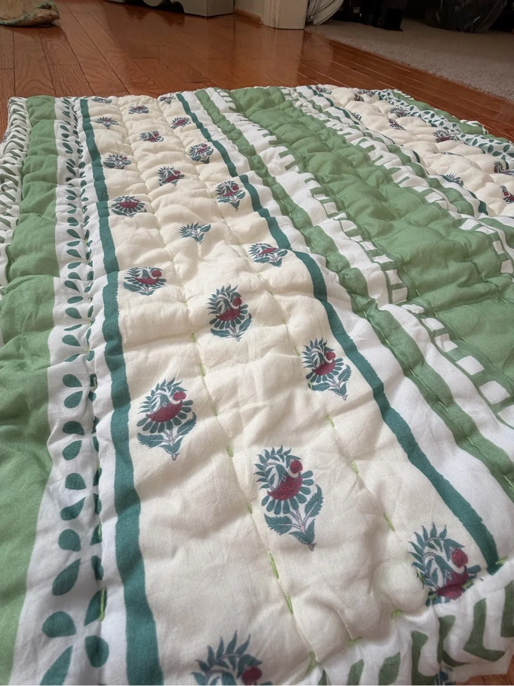 New Anthropologie cotton voile printed euro sham square pillow cover green